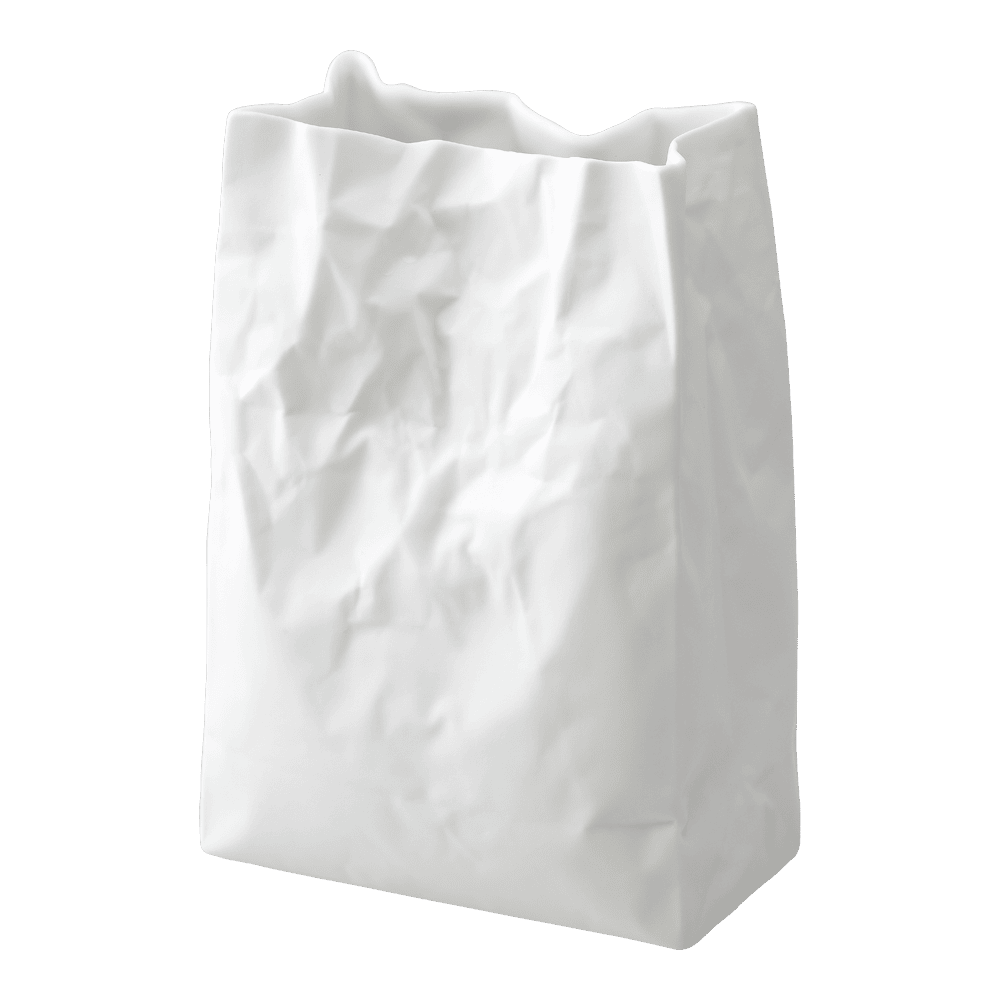 Ceramic Japan Crinkle Paper Bag Vase, White Porcelain – Large, front view
