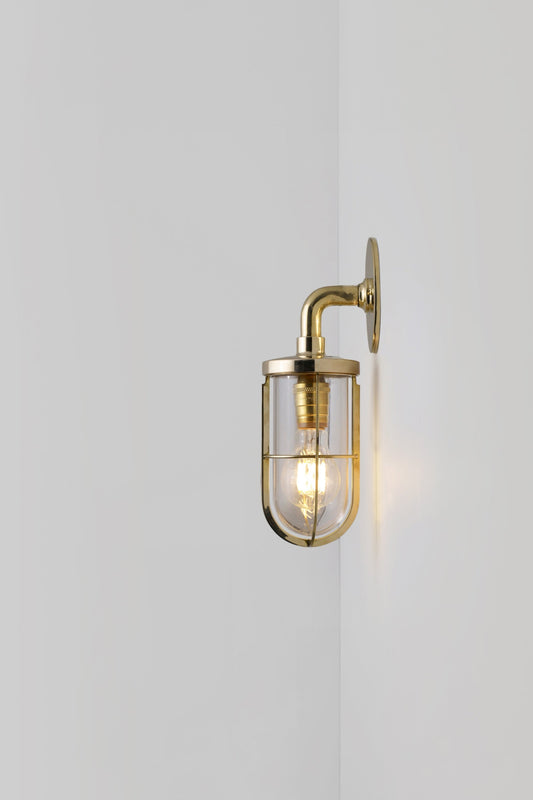 Weatherproof Ship’s Well Glass Wall Light by Original BTC, Polished Brass Clear (photo 3)