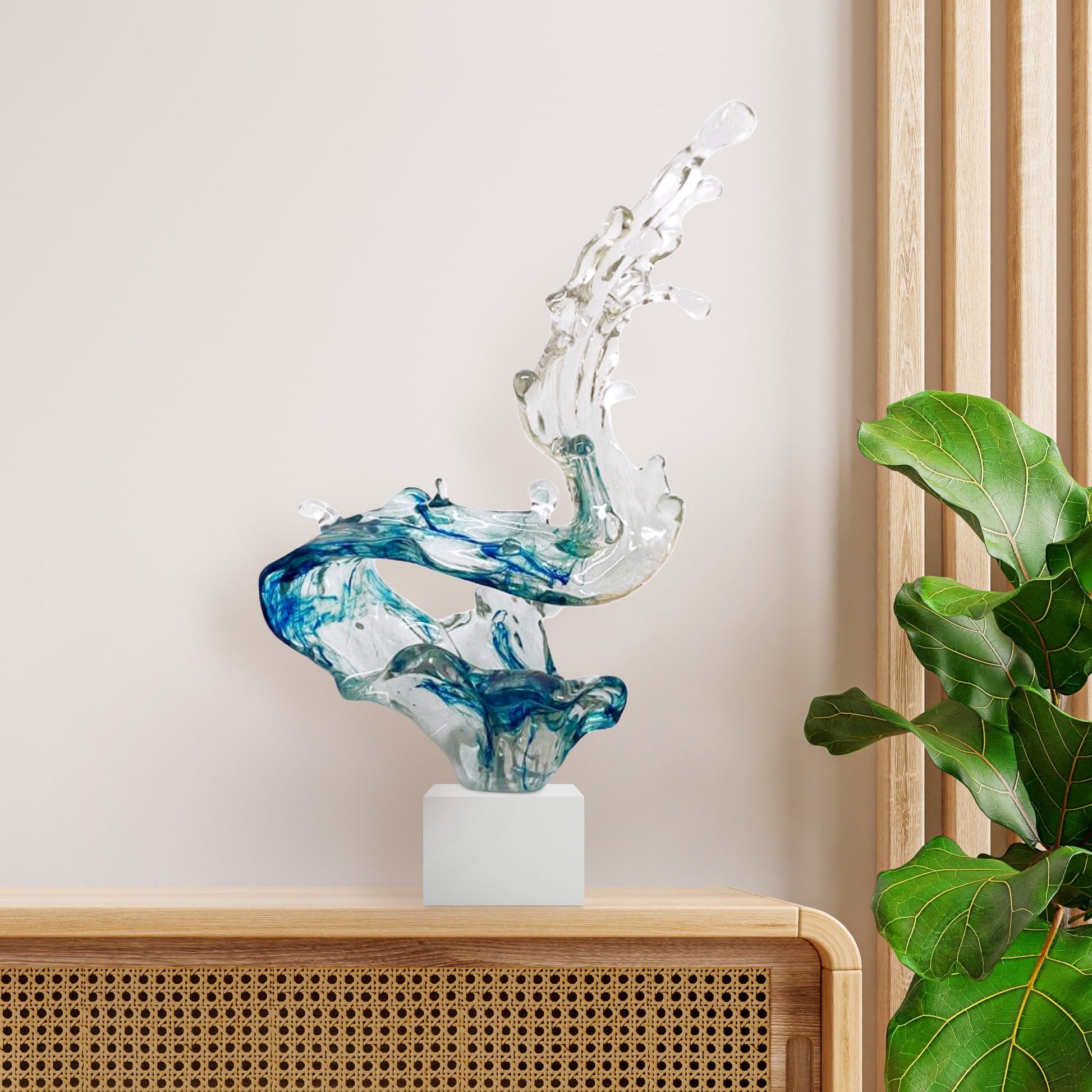 Wave Sculpture in Transparent in Blue - Finesse Decor C-9059-WAVELG