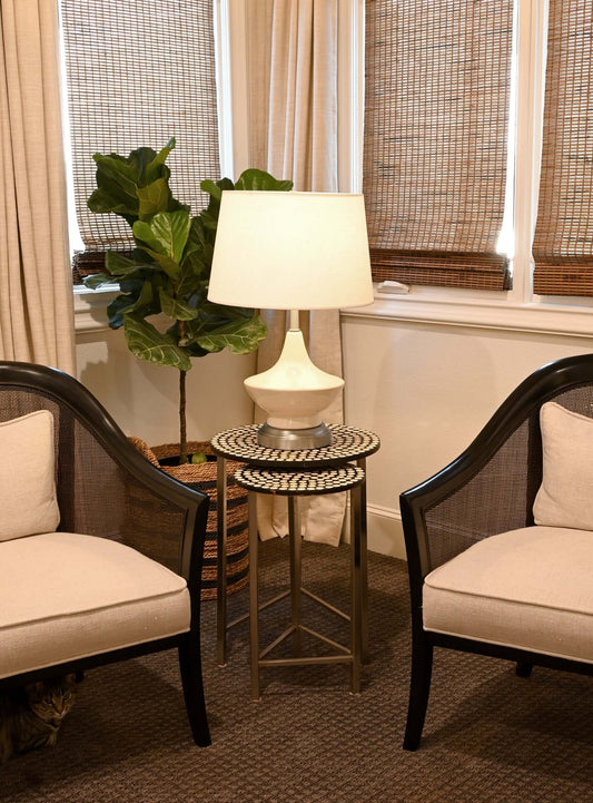 Modern Lantern Oliver cordless lamp in Ivory on Brushed Nickel