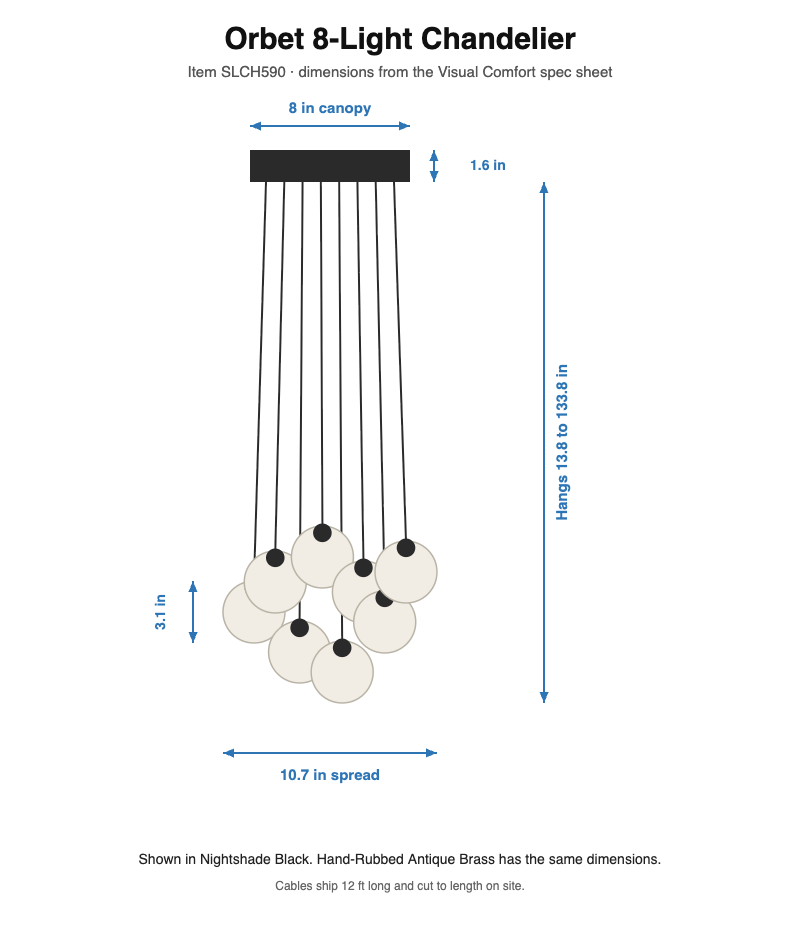 Visual Comfort Orbet 8-Light Chandelier – view 3