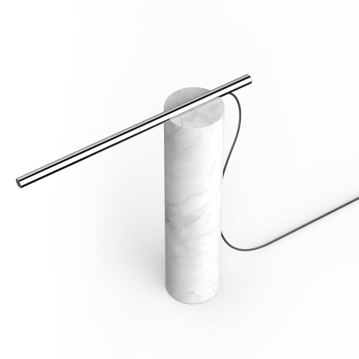 T.O marble-base table lamp with its rotating arm shown in a styled scene