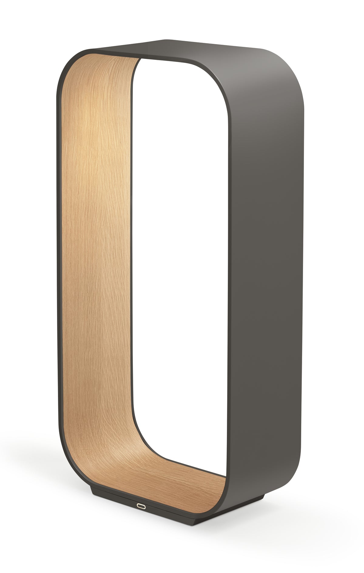 Pablo Contour Large LED Table Lamp in Graphite Exterior, White Oak Interior