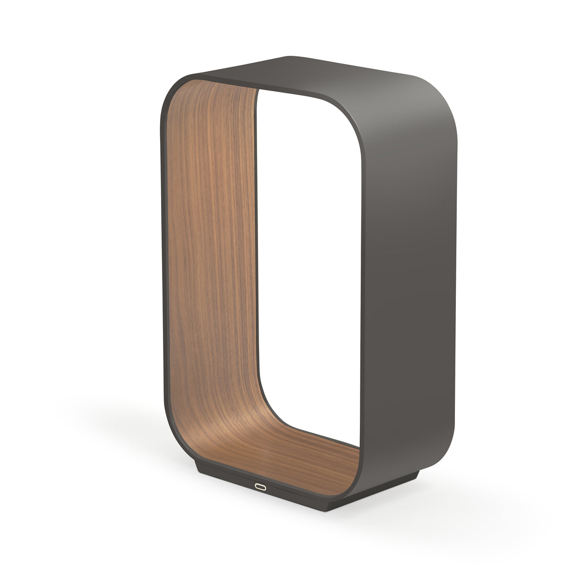 Pablo Contour Small LED Table Lamp in Graphite Exterior, Walnut Interior