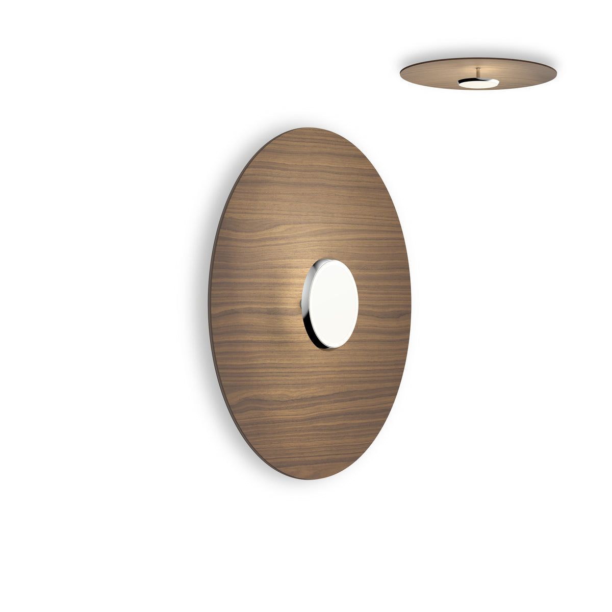 Pablo Sky Dome Flush Wood LED in 24", Polished Aluminum with Walnut