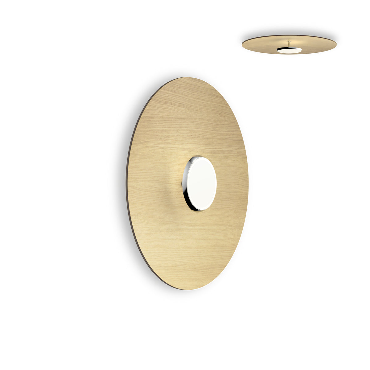 Pablo Sky Dome Flush Wood LED in 24", Polished Aluminum with White Oak