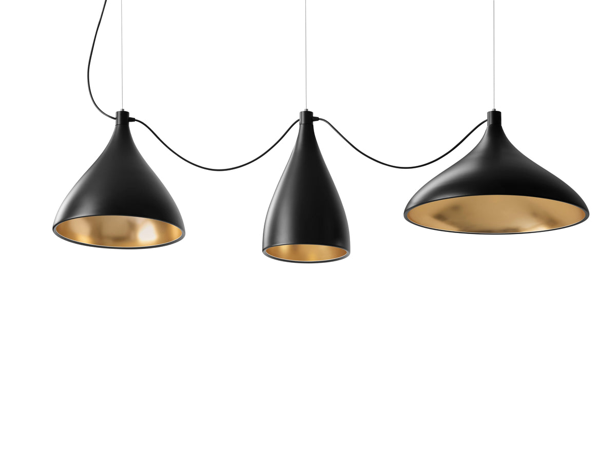 Pablo Swell XL String 3 Mixed LED Pendant in Black, Brass