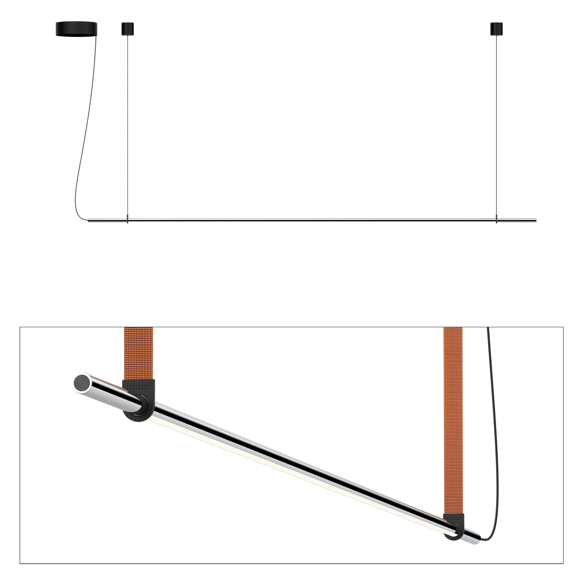 Pablo T.O LED Pendant in Chrome, Burnt Orange