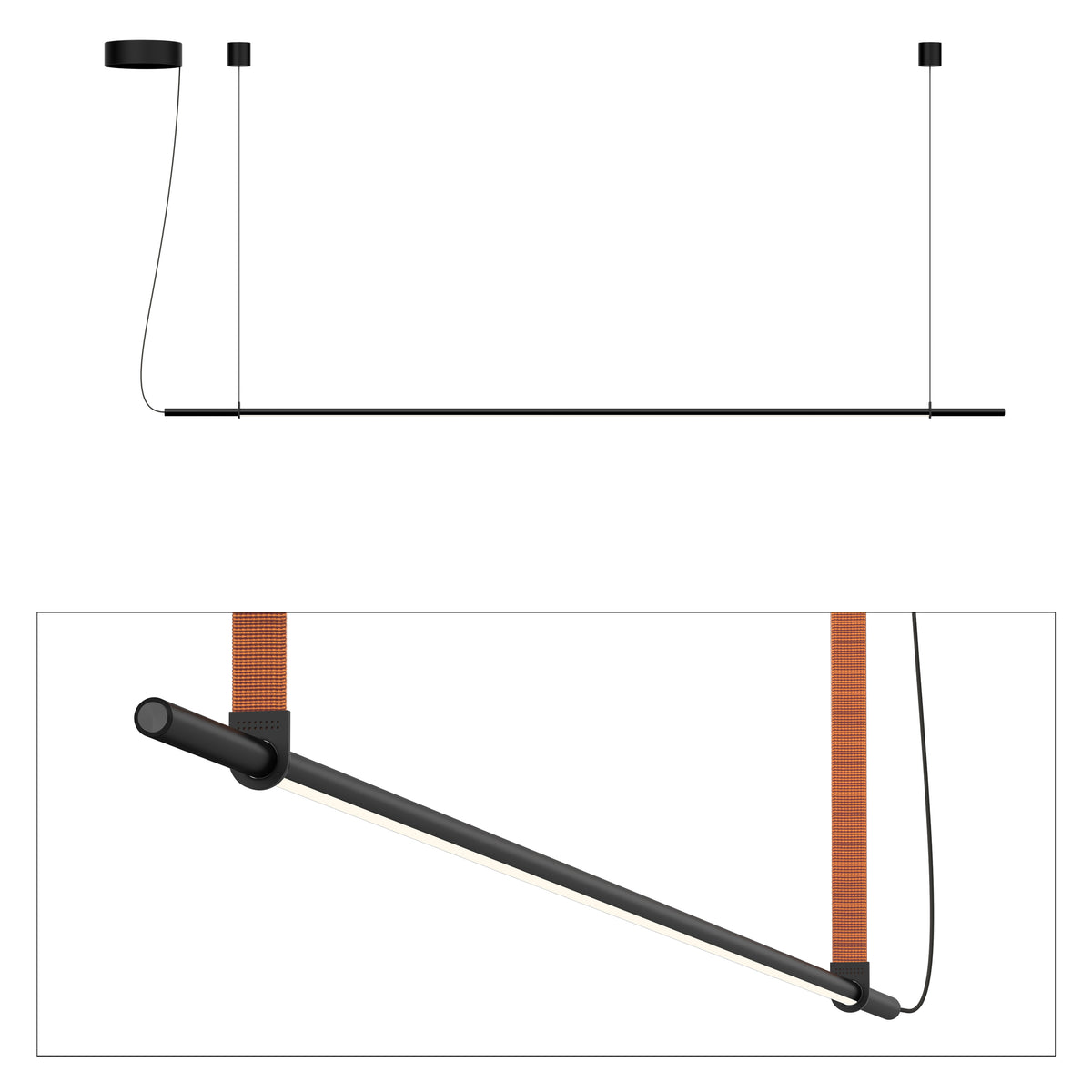 Pablo T.O LED Pendant in Matte Black, Burnt Orange