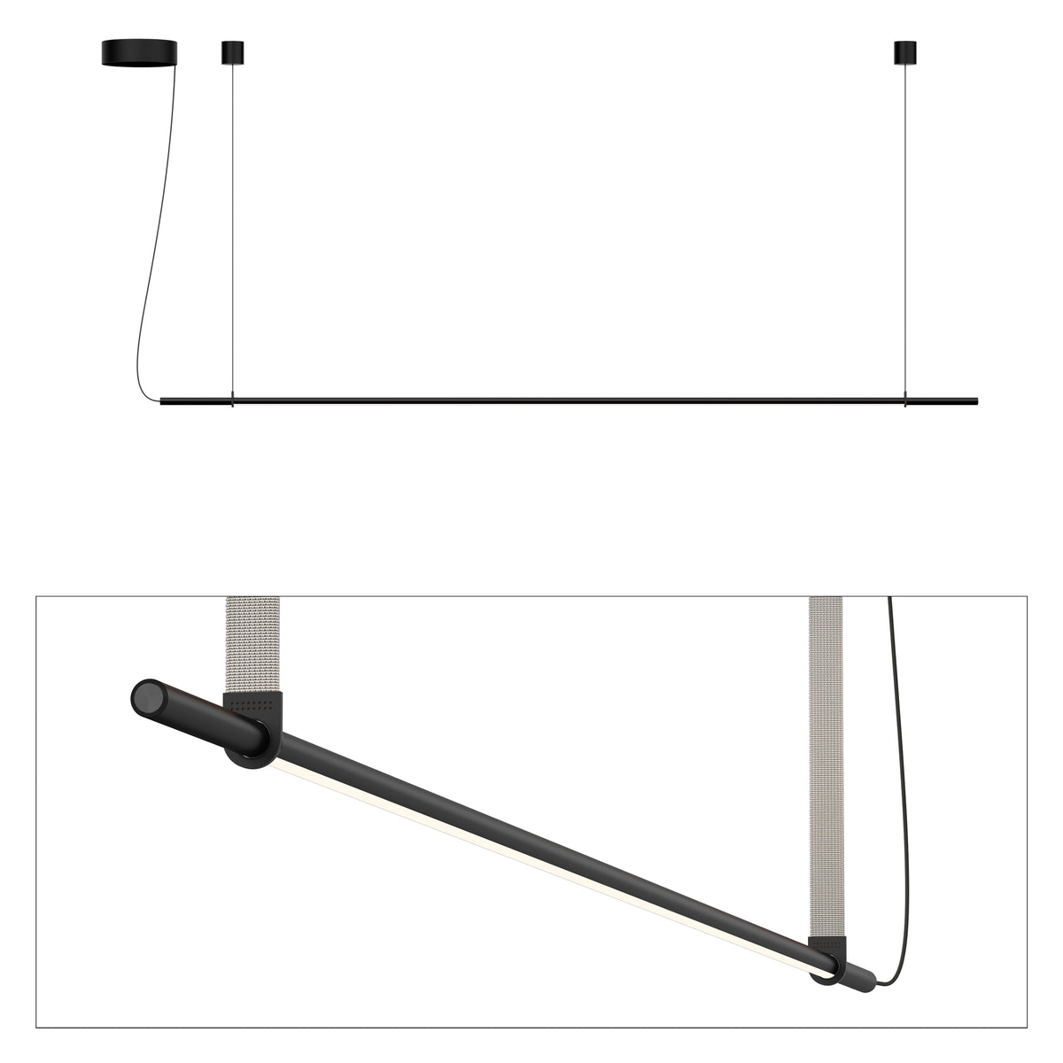 Pablo T.O LED Pendant in Matte Black, Light Grey