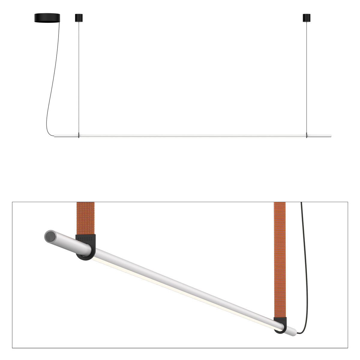 Pablo T.O LED Pendant in Matte Light Grey, Burnt Orange