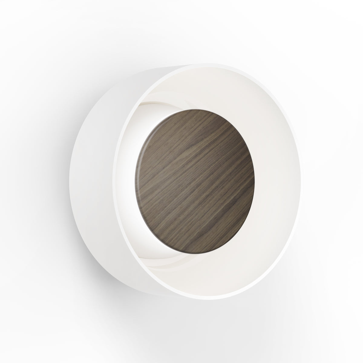 Pablo Totem Puck LED Wall/Ceiling Light in White Canopy, Walnut Face Plate