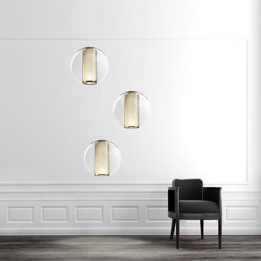 Pablo Designs Bel Occhio 3-Globe Chandelier shown in a furnished interior