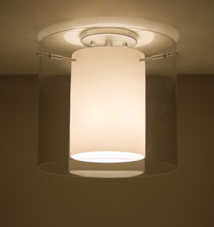 Besa Pahu 12 semi-flush – Clear/Opal glass, Satin Nickel, lit
