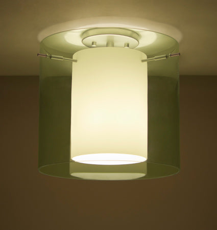 Besa Pahu 12 semi-flush – Olive/Opal glass, Satin Nickel, lit