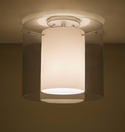 Besa Pahu 12 semi-flush – Smoke/Opal glass, Satin Nickel, lit