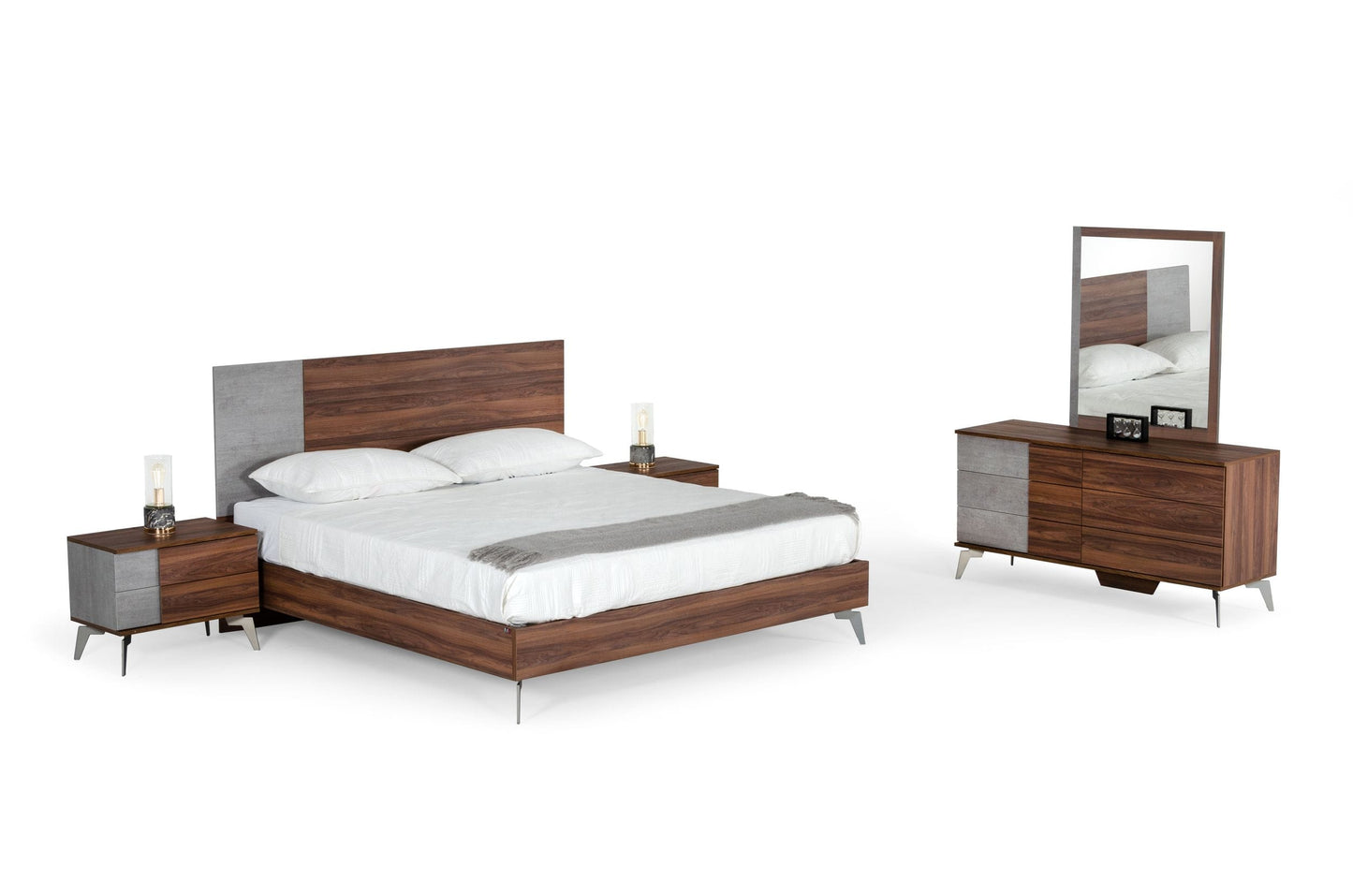 Nova Domus Palermo Modern Italian Faux Concrete and Walnut Bed