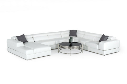 Divani Casa Pella Modern White Italian Leather U Shaped Sectional Sofa