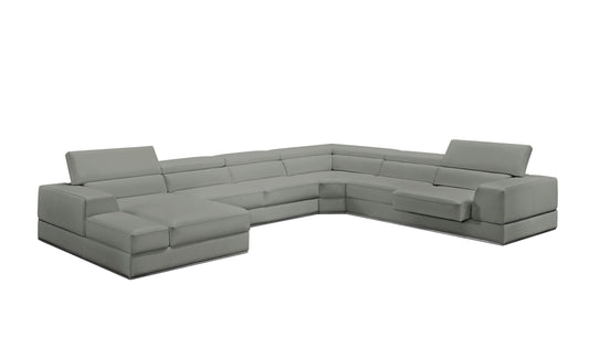 Divani Casa Pella Modern Grey Italian Leather U Shaped Sectional Sofa