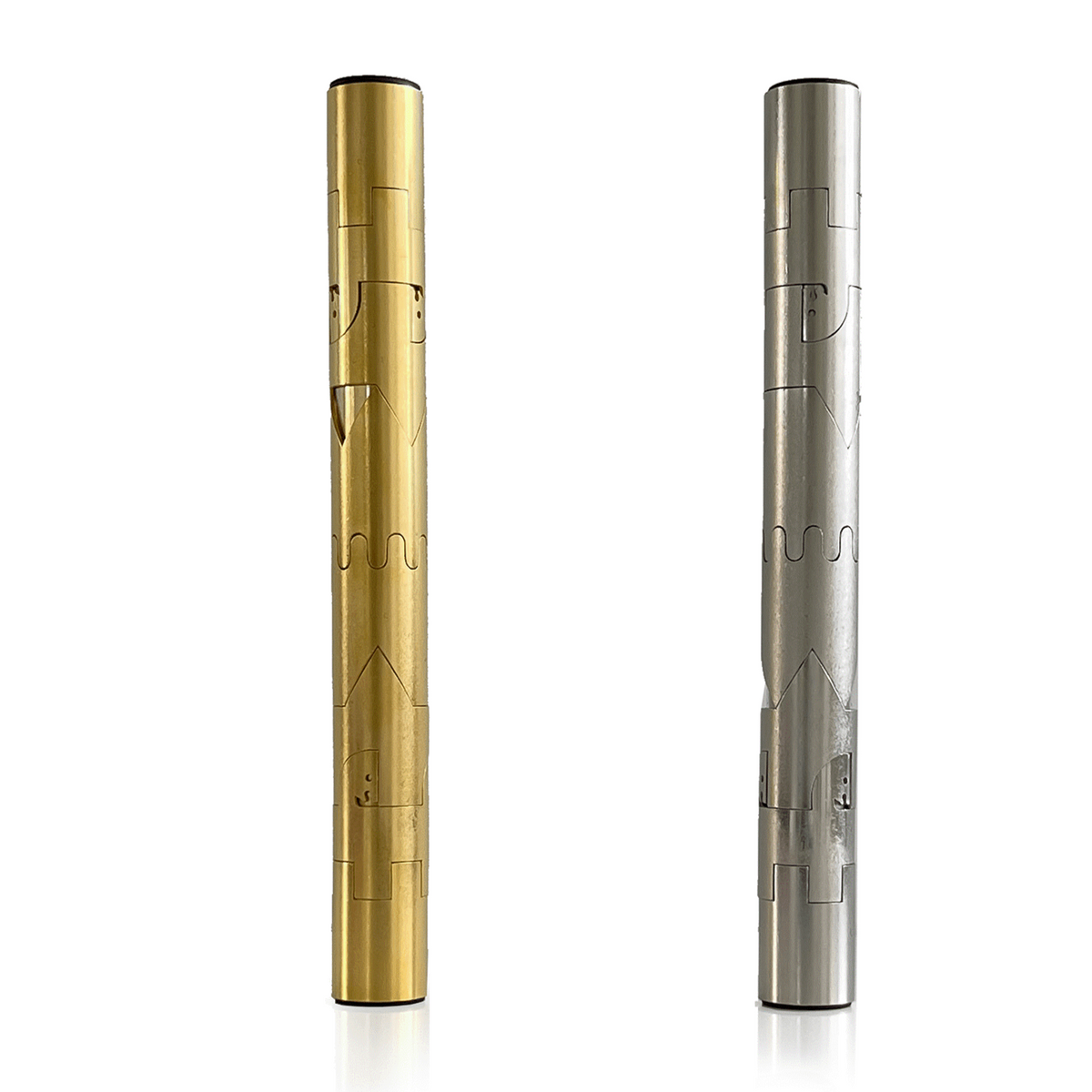Cy Endfield travel chess cases, brass and steel tubes