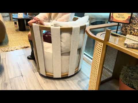 Video: Paolo Cream Textured Weave Swivel Chair