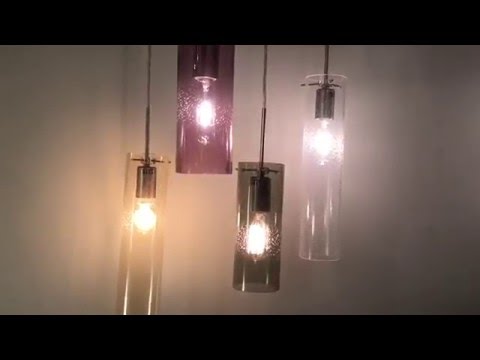 Handcrafted European glass pendant light with clean modern cylindrical profile  video