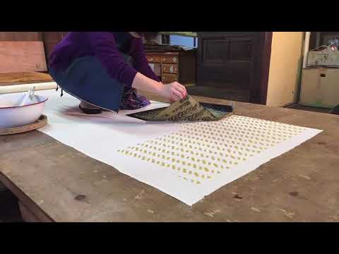Noboriya katazome process film – Yumi Ishikita stencil-dyeing hemp noren by hand