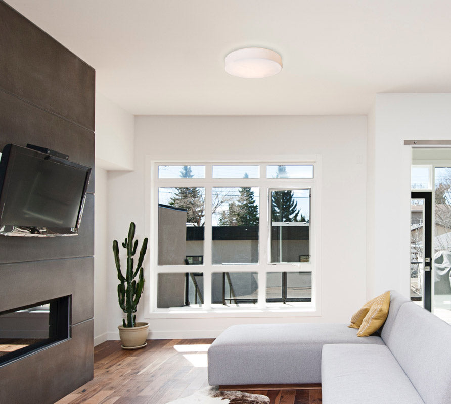 Besa Pride 14 drum flush mount, in a modern living room