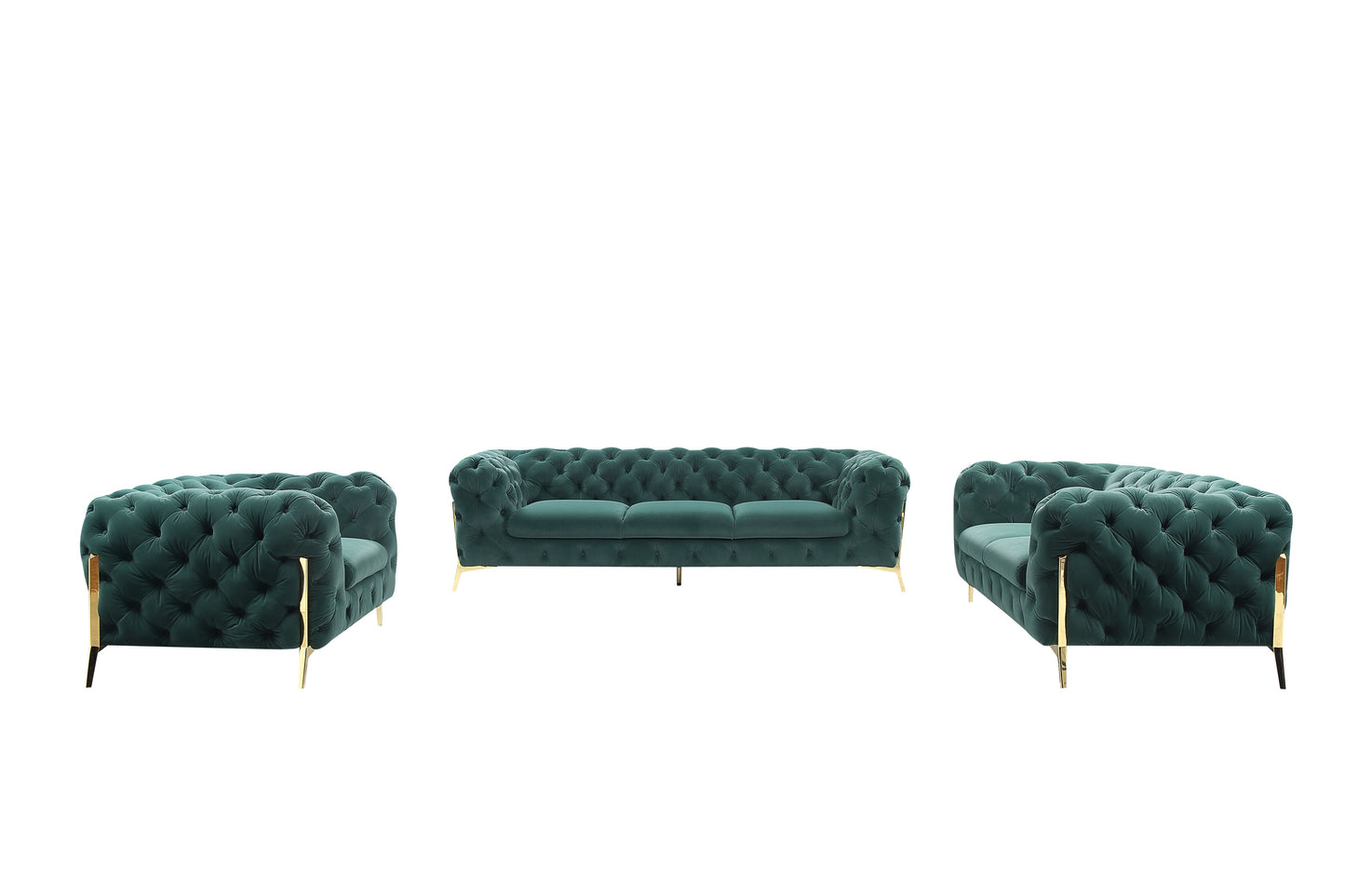 Divani Casa Quincey Transitional Emerald Green Velvet Sofa Set