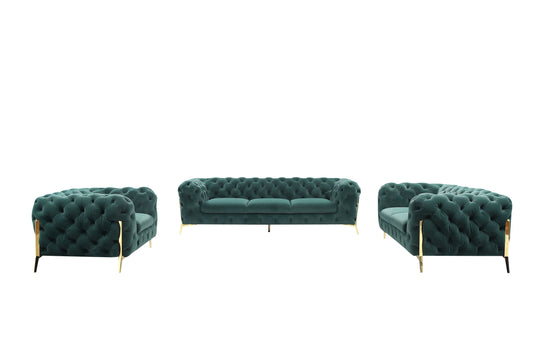 Divani Casa Quincey Transitional Emerald Green Velvet Sofa Set