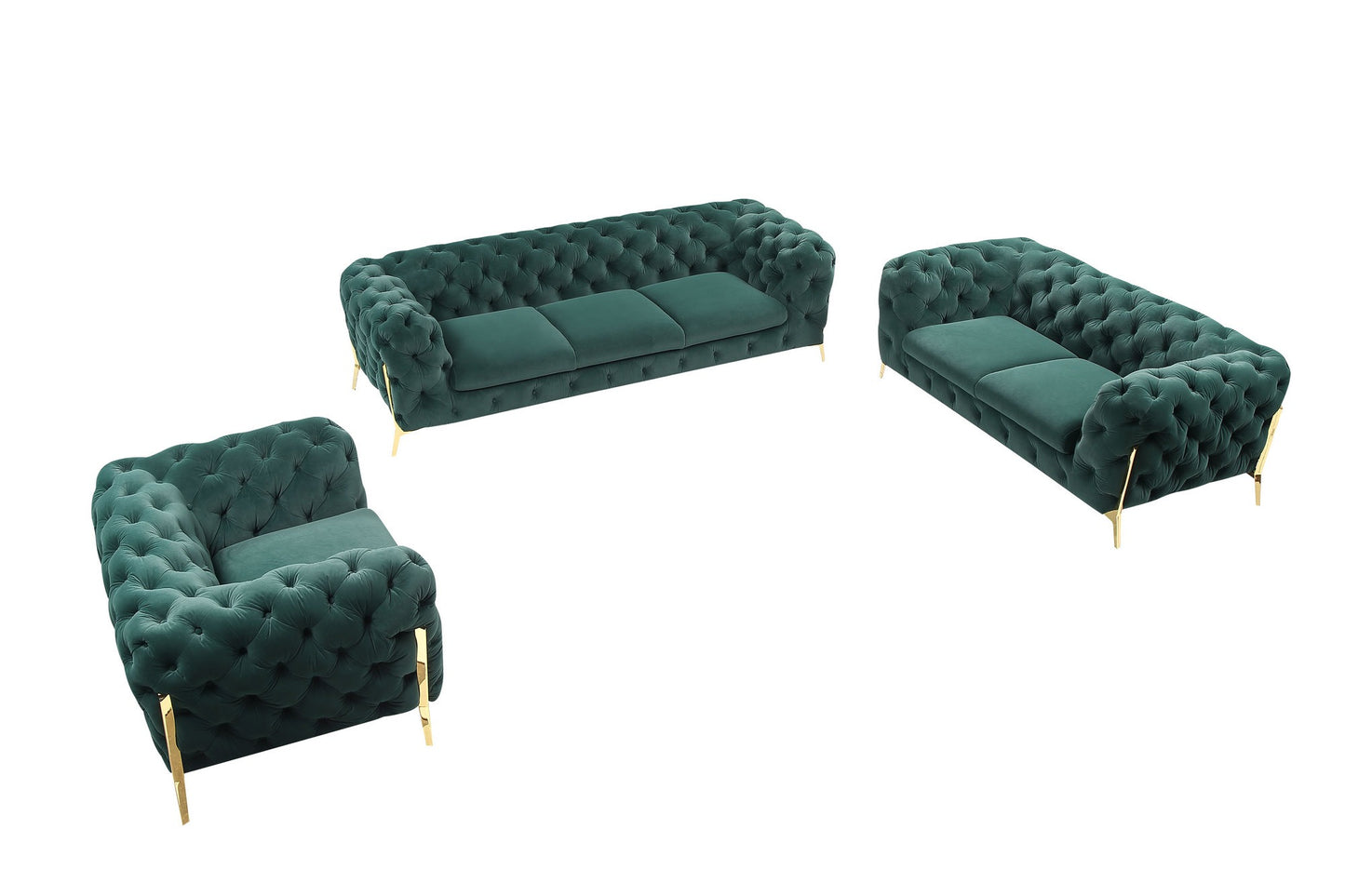 Divani Casa Quincey Transitional Emerald Green Velvet Sofa Set