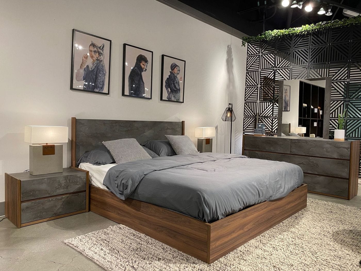 Nova Domus Rado Modern Walnut and Volcanic Slate Bed