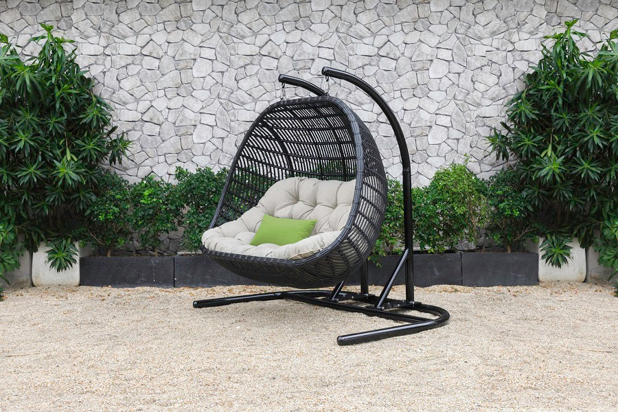 Renava San Juan Outdoor Black and Beige Hanging Chair