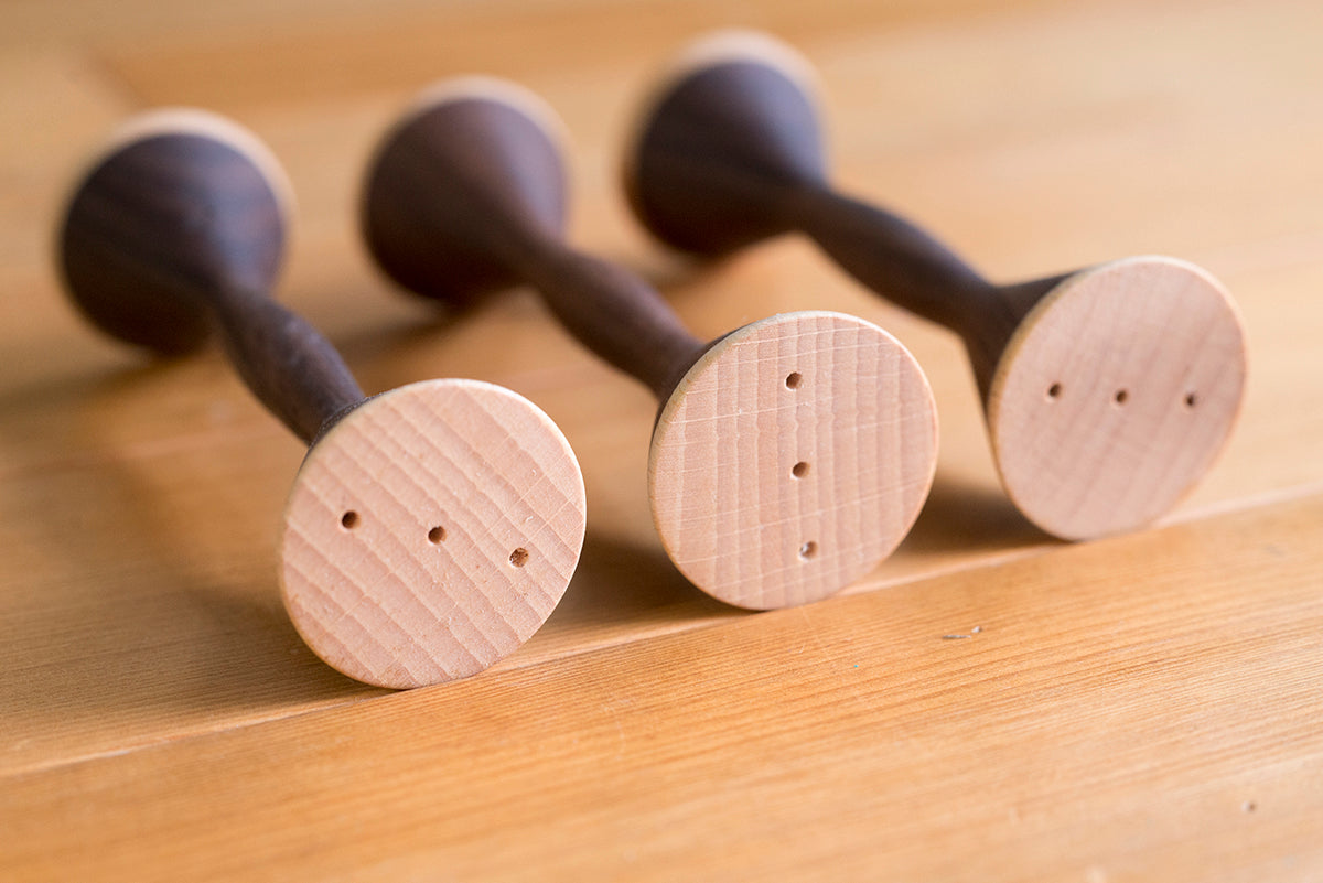 Eguchi Toys Horn Rattle – end view of three horn rattles