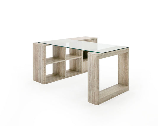 Nova Domus Roma Modern Glass and Faux Travertine Reversible Desk