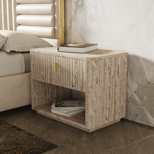 Nova Domus Roma Modern Faux Travertine and Gold Nightstand