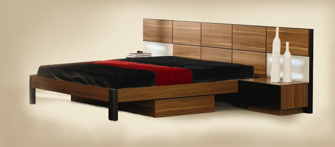 Rondo Mid-Century Platform Bed with Nightstands Storage And Lights