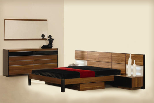 Rondo Mid-Century Platform Bed with Nightstands Storage And Lights