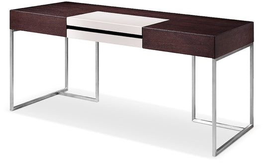Modrest Ezra Modern Brown Oak and Grey Office Desk with Side Cabinet
