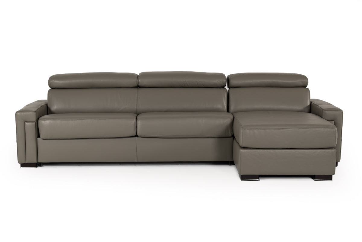 Lamod Italia Sacha Modern Dark Grey Leather Reversible Sectional Sofa Bed with Storage