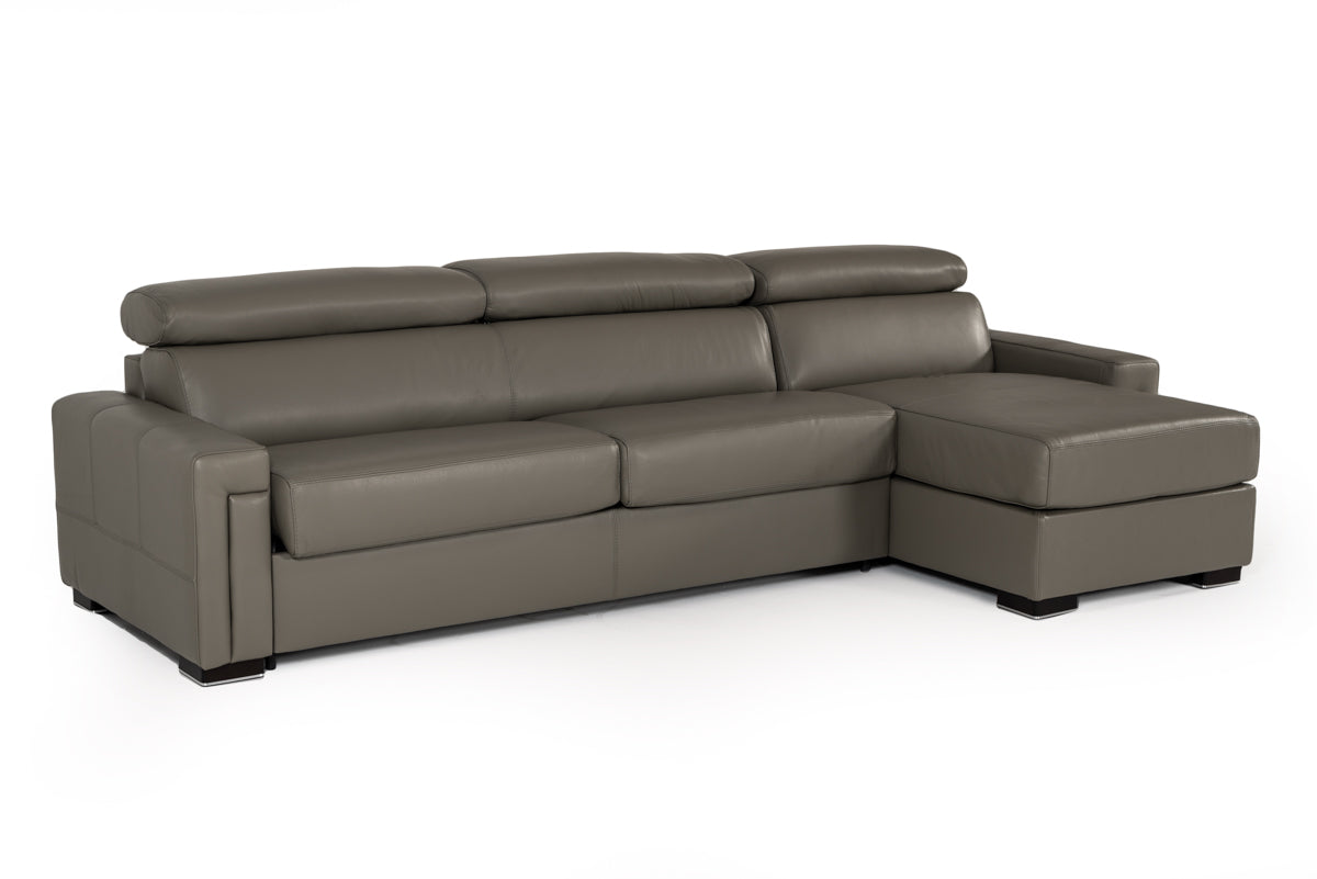 Lamod Italia Sacha Modern Dark Grey Leather Reversible Sectional Sofa Bed with Storage