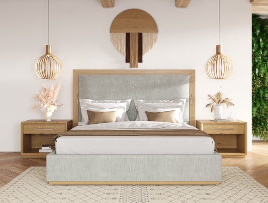 Nova Domus Santa Barbara Modern Grey Fabric and Natural Bed