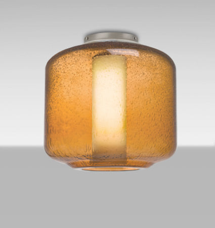 Besa Niles 10 – Amber Bubble/Opal glass, lit, angled view (Besa photographs the Niles 10 in Satin Nickel; Bronze and Black use the same glass)