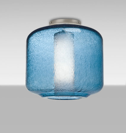 Besa Niles 10 – Blue Bubble/Opal glass, lit, angled view