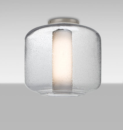 Besa Niles 10 – Clear Bubble/Opal glass, lit, angled view