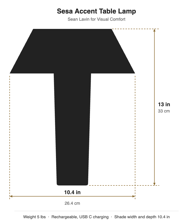 Sesa Accent table lamp dimensions: 13 inches high, 10.4 inches wide