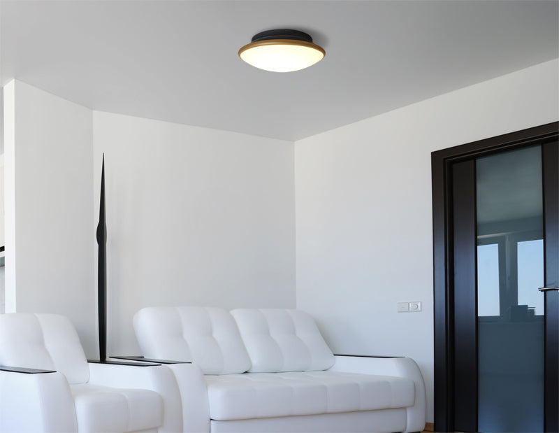 Besa Silk flush mount installed on a living-room ceiling