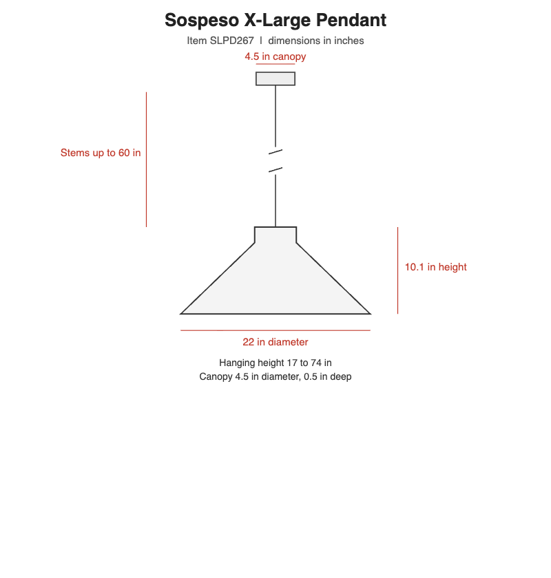 Sospeso X-Large pendant dimensions: 22 inches wide, 10.1 inches high