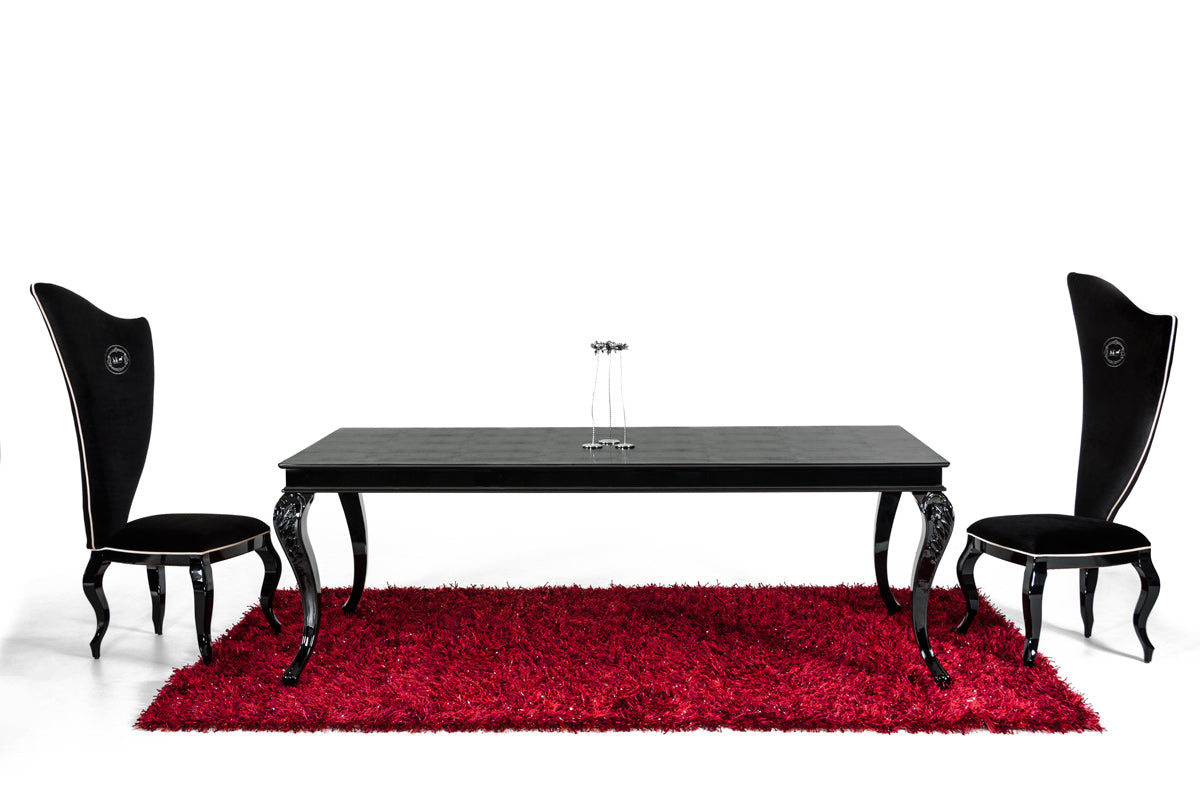 A&X Sovereign Transitional Black Crocodile Dining Table with Black Gloss Legs