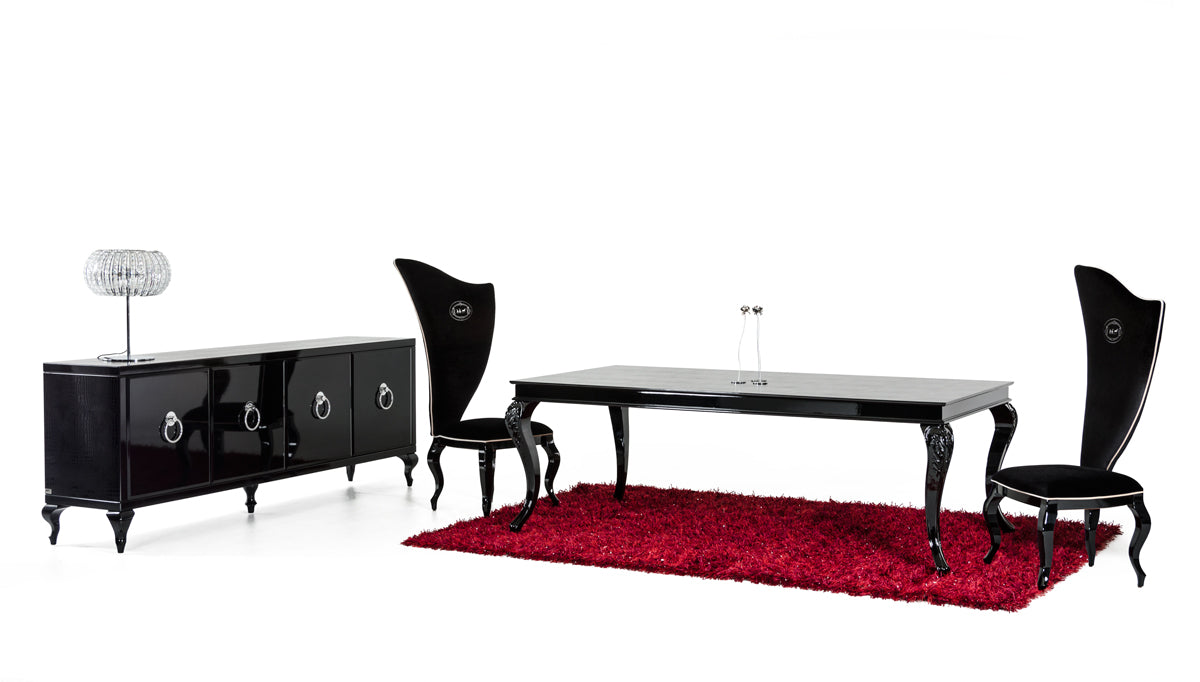 A&X Sovereign Transitional Black Crocodile Dining Table with Black Gloss Legs